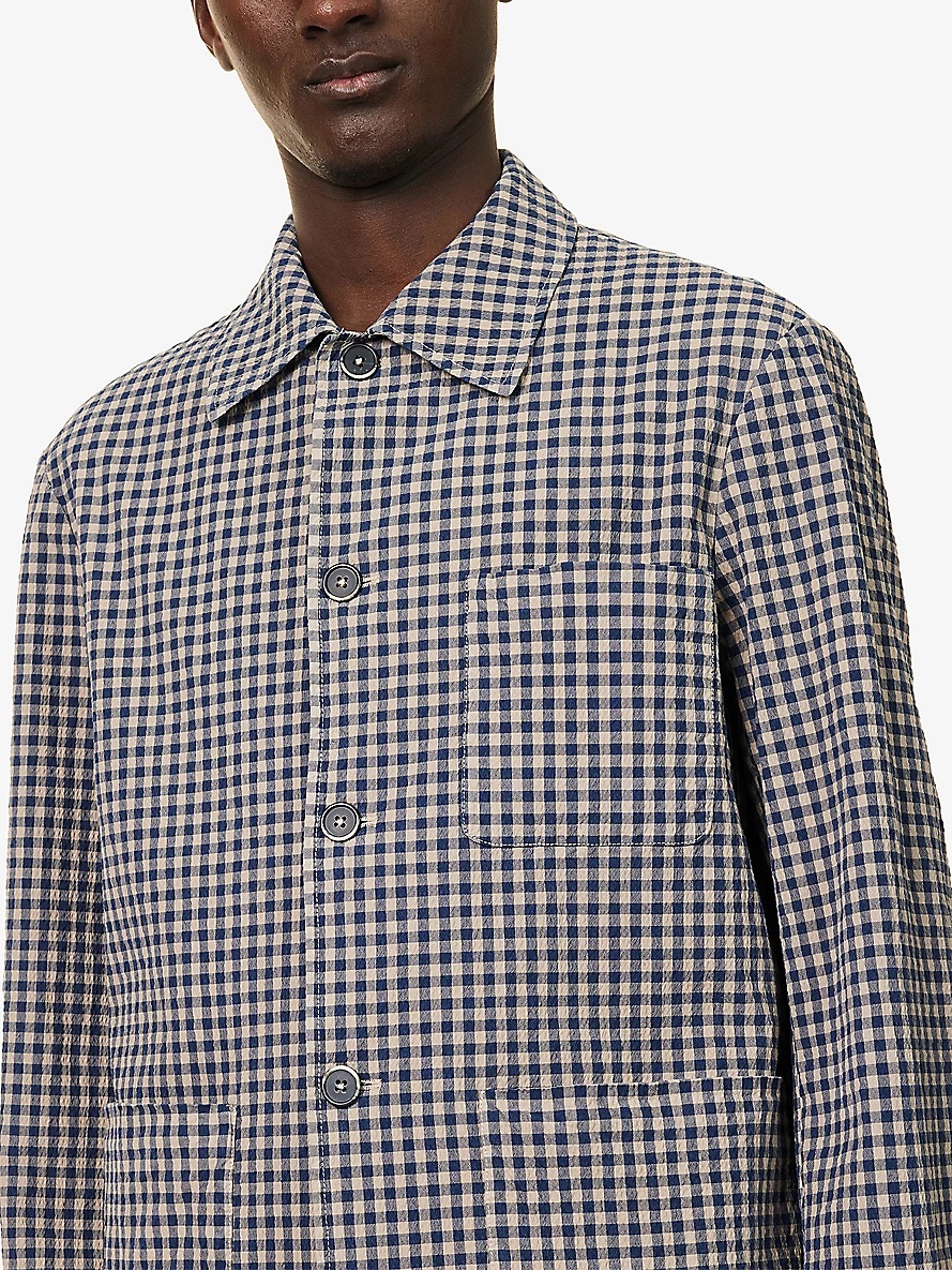 Check-Pattern Patch-pocket Cotton Overshirt - 5