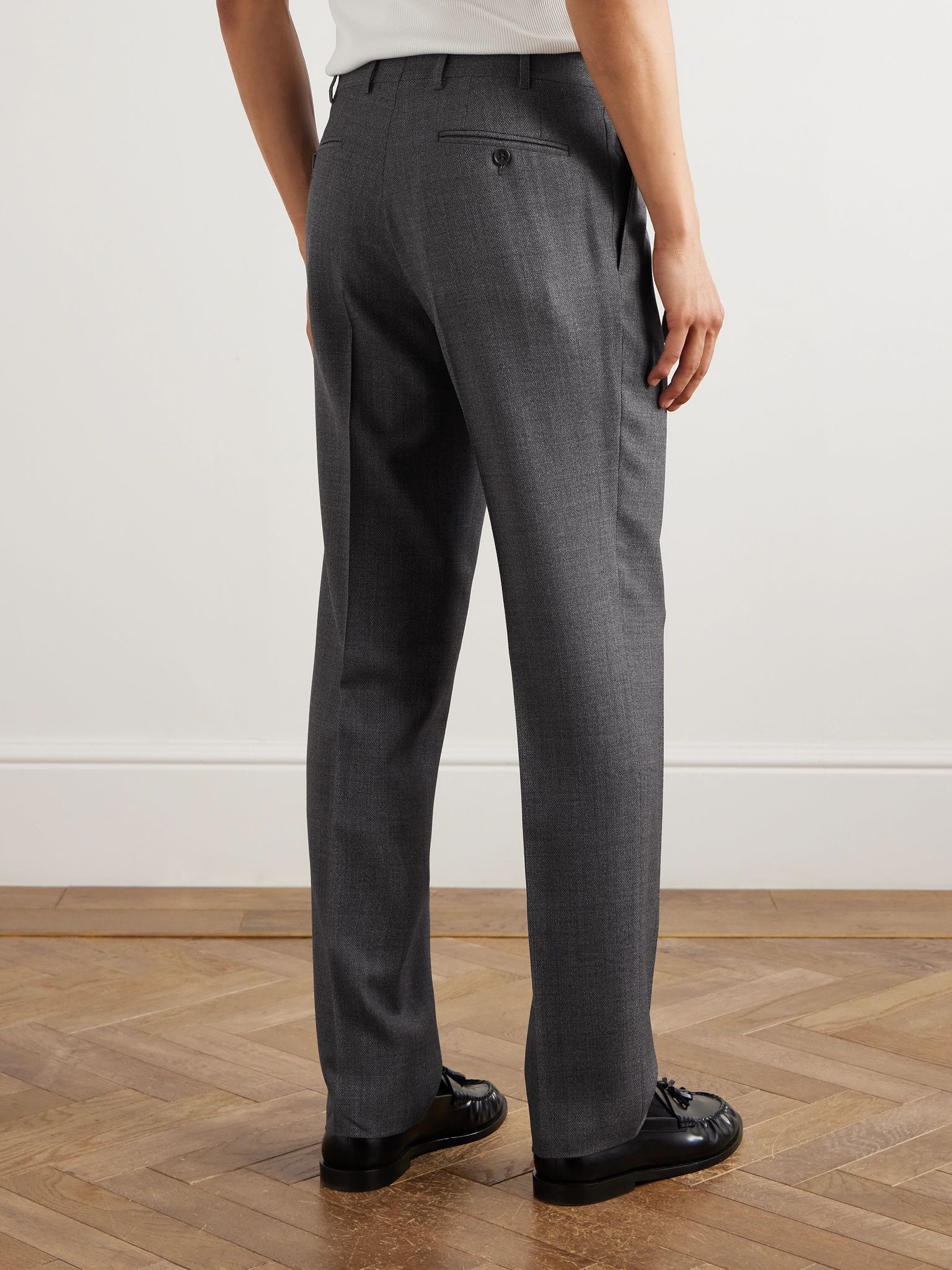 Straight-Leg Pleated Wool Suit Trousers Gray - 4