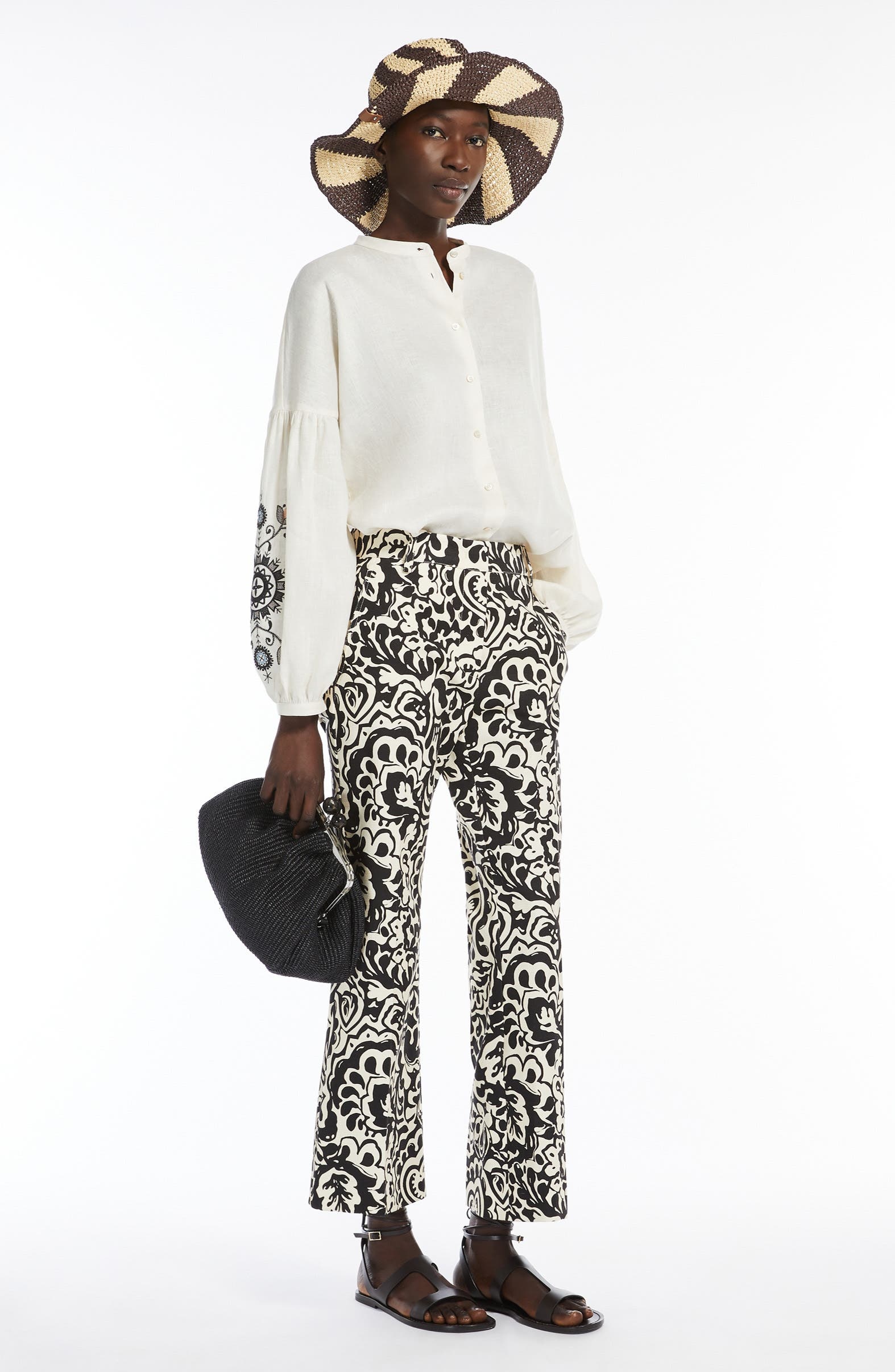 Weekend Max Mara Ilex Embroidered Linen Button-Up Shirt in Ecru at Nordstrom - 2
