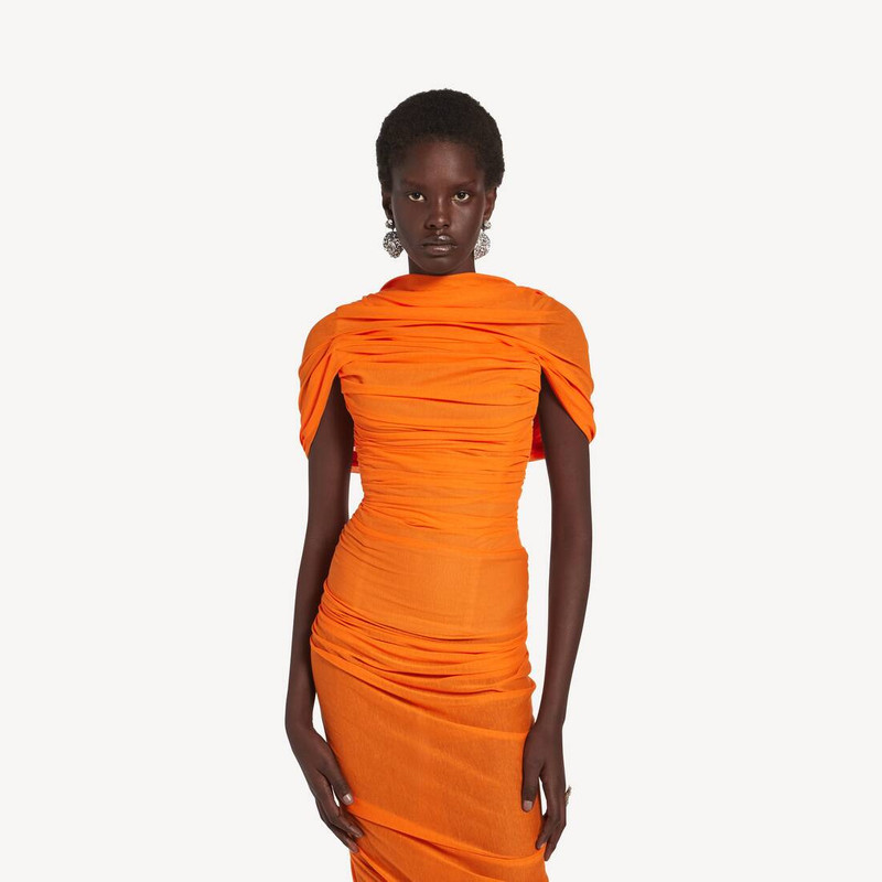 Women's Gathered Open Back Dress in Orange 5