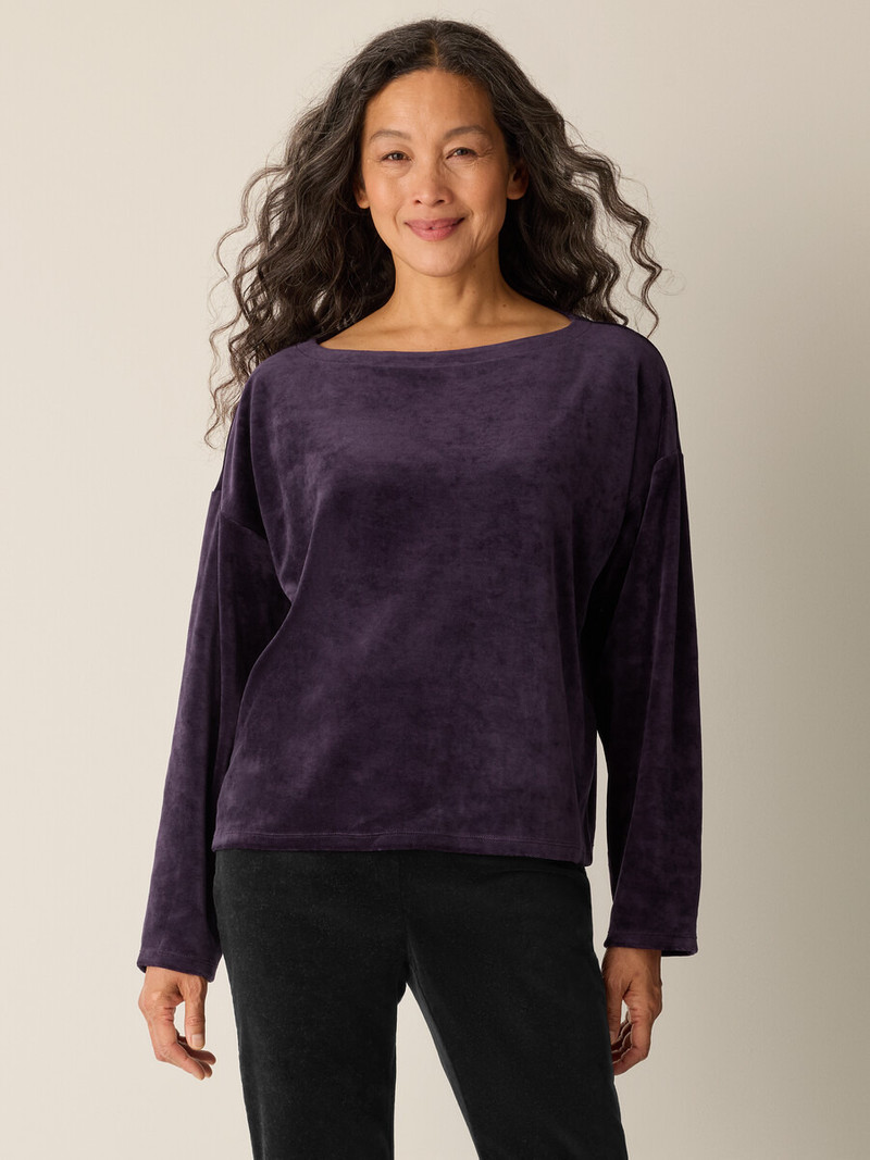EILEEN FISHER Cozy Velour Knit Bateau Neck Top outlook