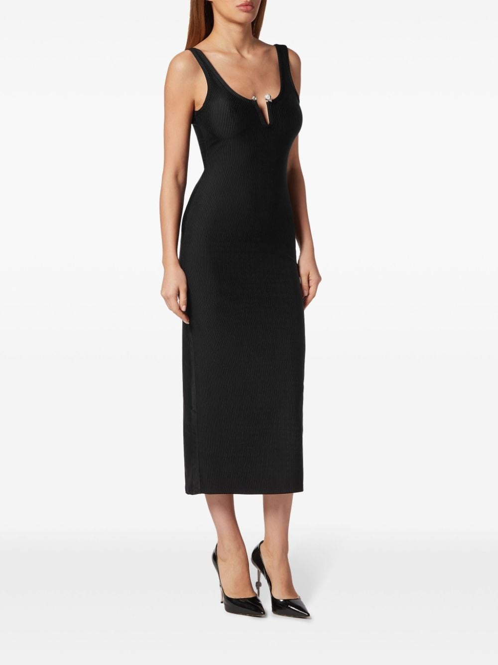 metallic skull detail ribbed midi dress - 3