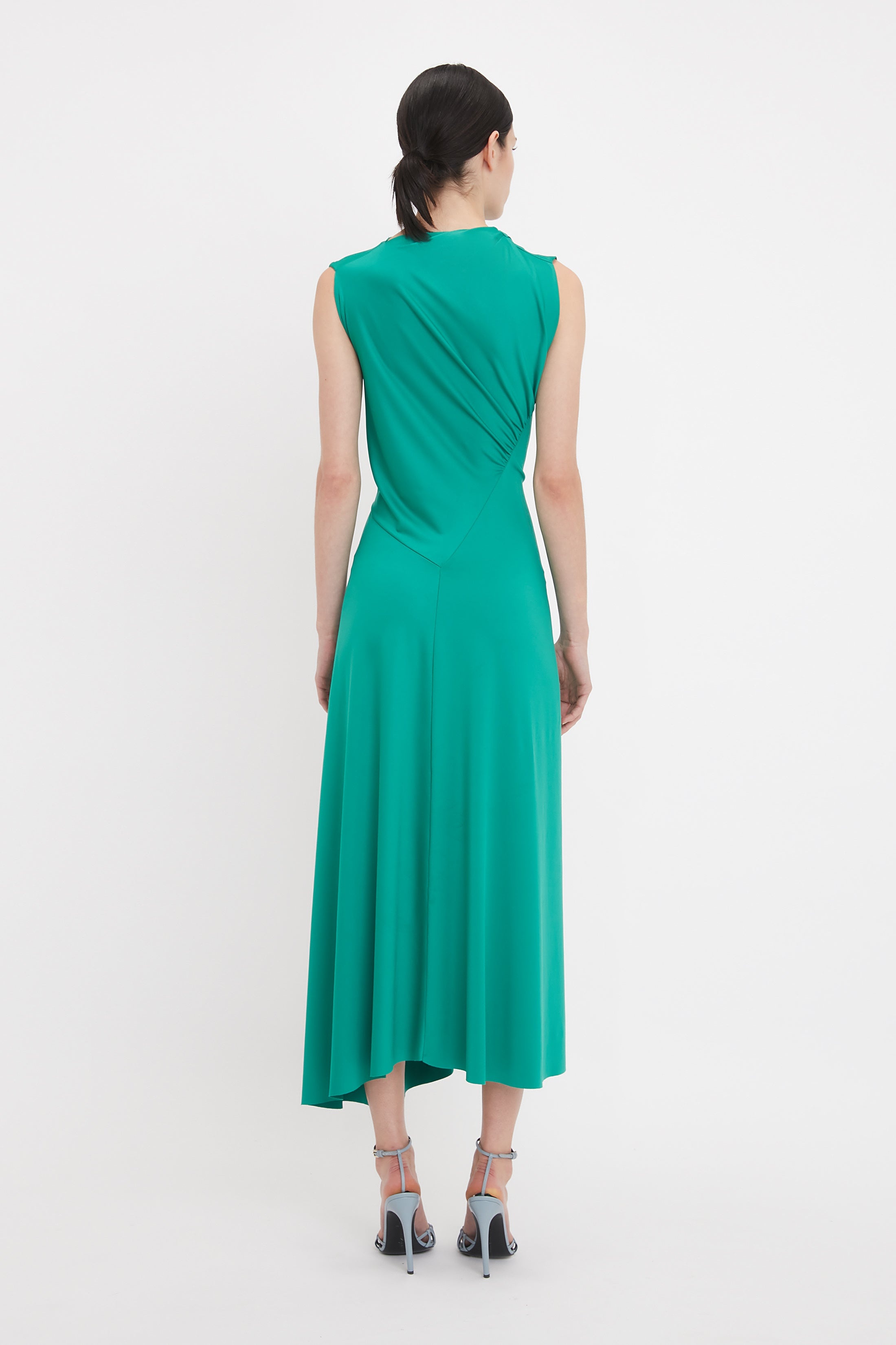 Asymmetric Drape Midi Dress In Peacock - 4