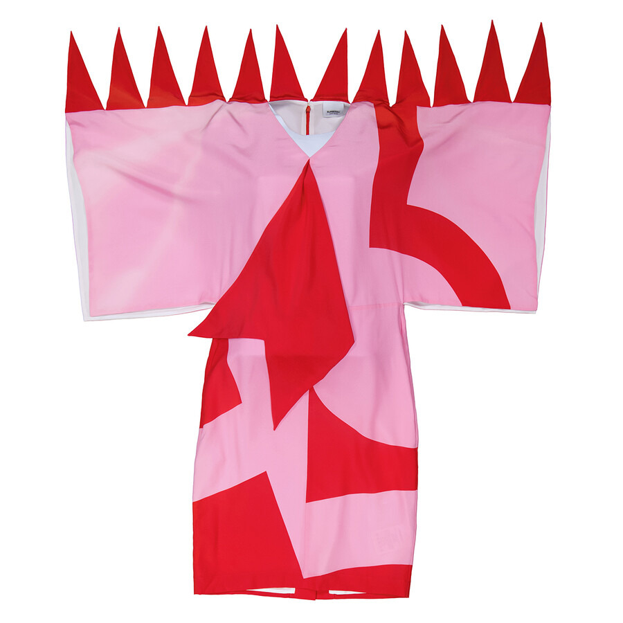 Burberry Ladies Primrose Pink Geometric Print Silk Crepe De Chine Cape Sleeve Dress - 7