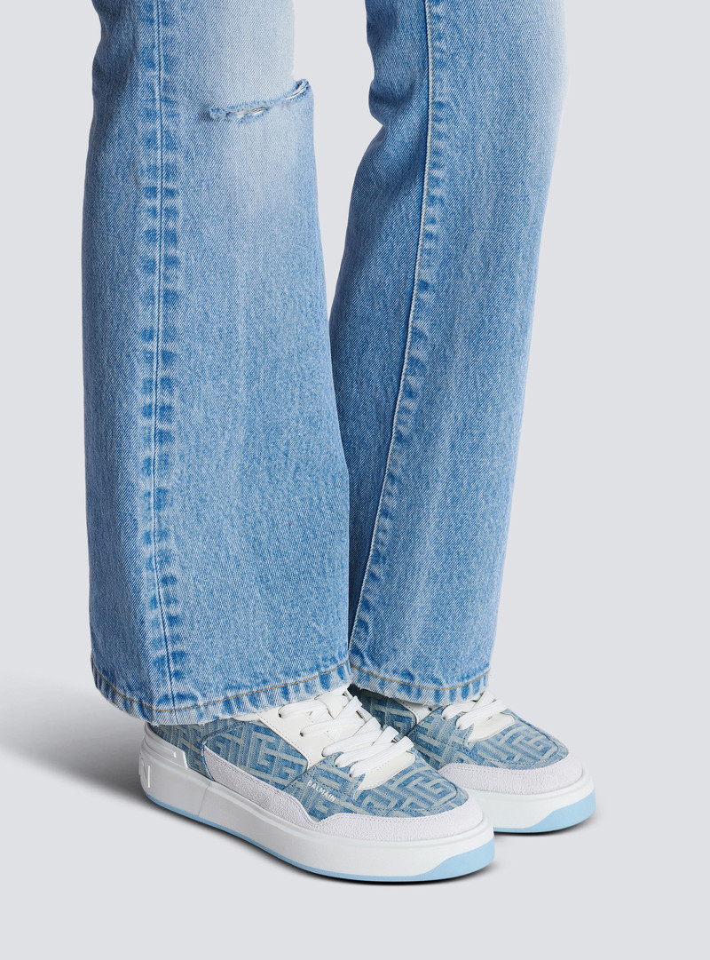 Balmain B-Court Flip trainers in monogrammed PB Labyrinth denim outlook