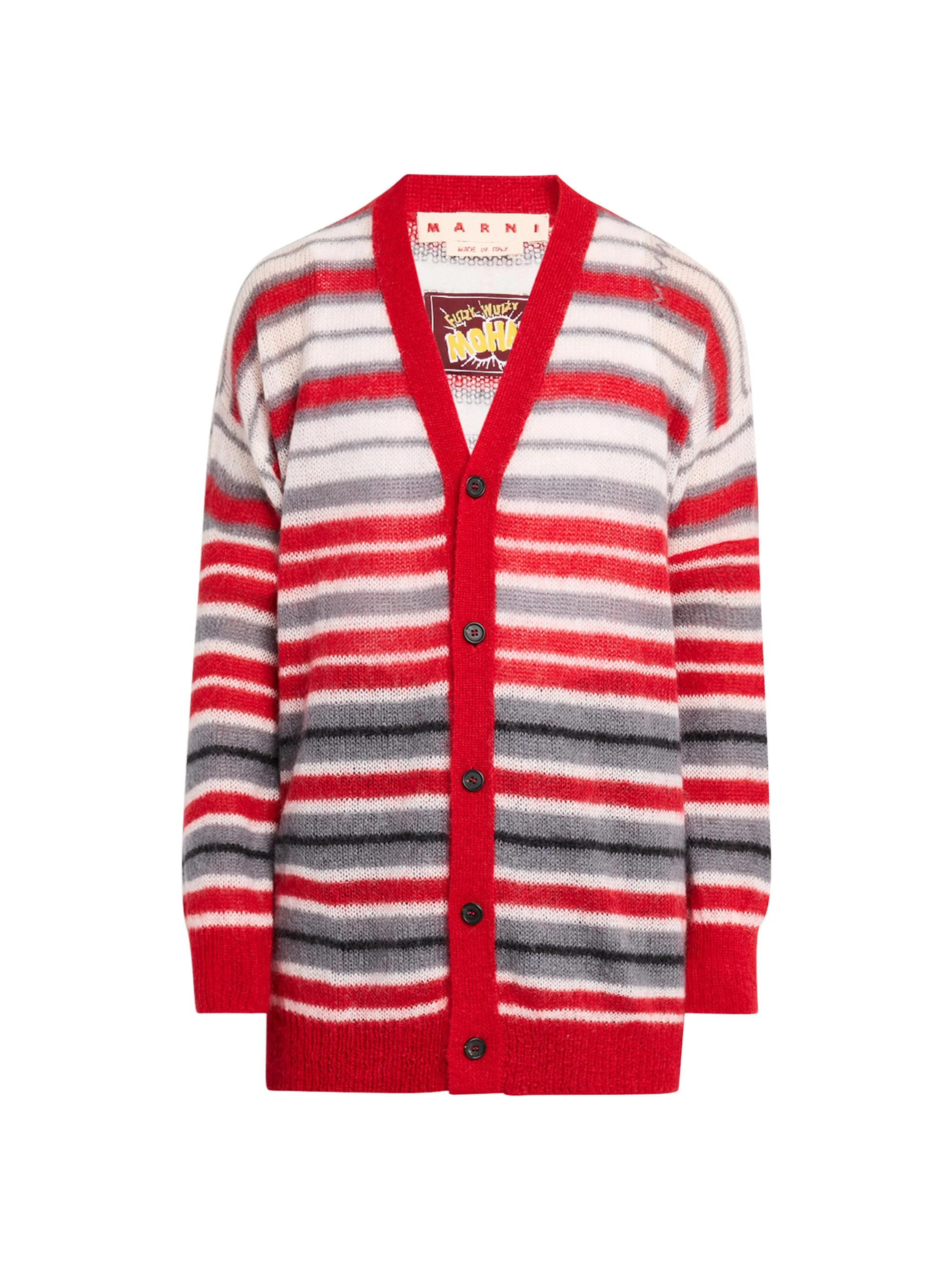 Men's Striped Mohair-Nylon-Wool Cardigan - Neutral Grey - 1