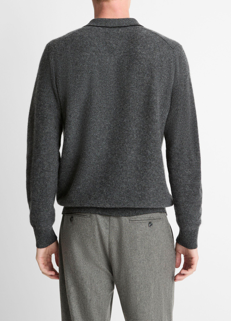 Vince Feed Stripe Plush Cashmere Johnny-Collar Sweater outlook