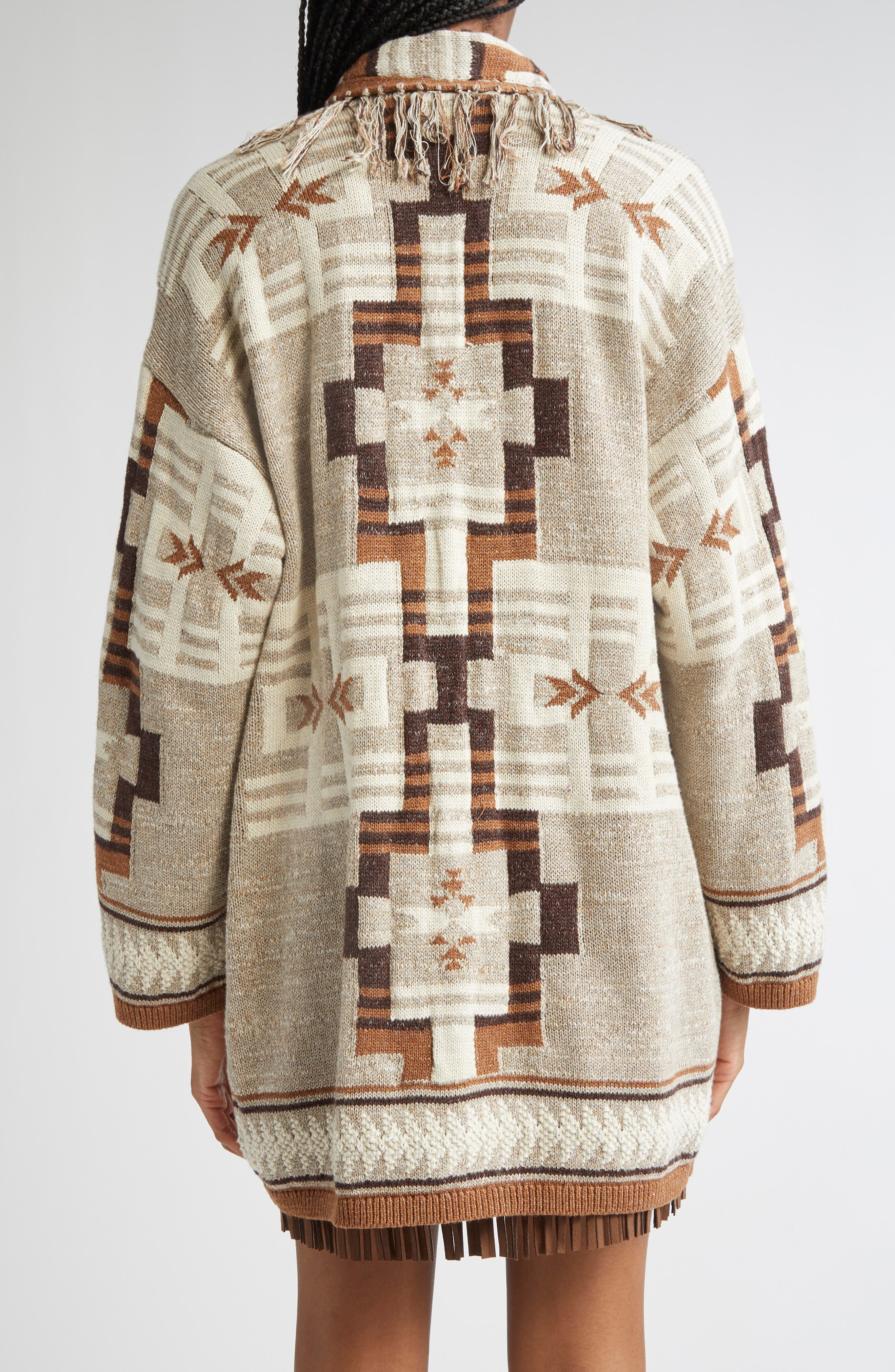 L'AGENCE Jair Geo Pattern Fringe Cardigan in Natural Multi at Nordstrom - 3