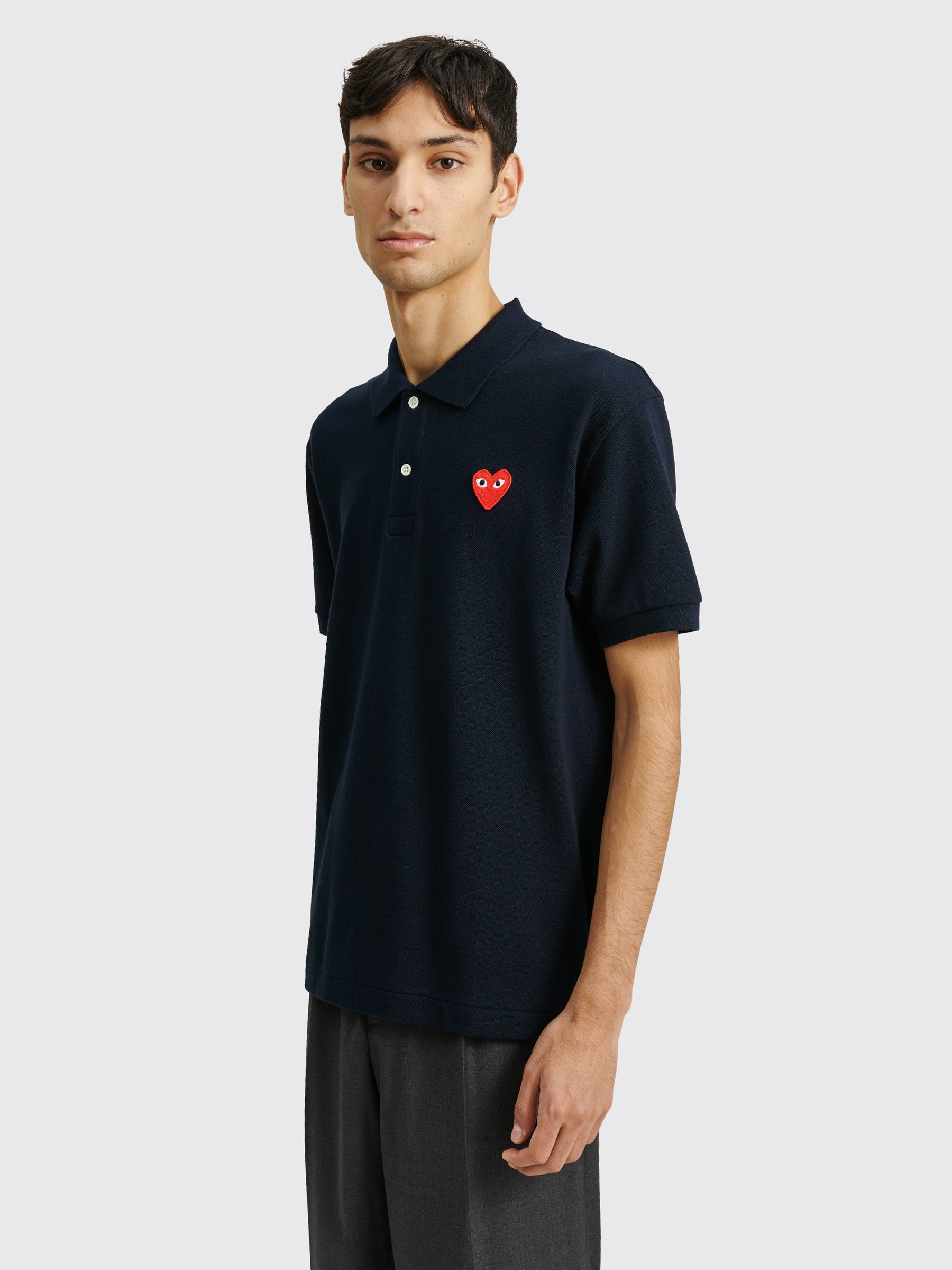 COMME DES GARÇONS PLAY SMALL HEART POLO T-SHIRT NAVY - 3