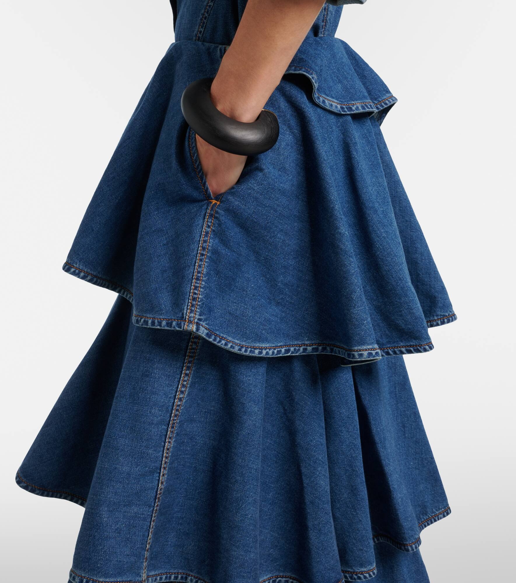 Spiral tiered denim midi skirt - 5