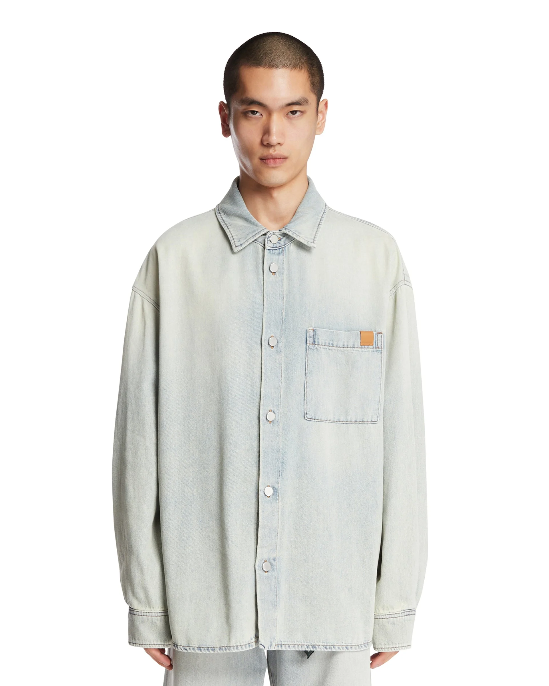 Light Blue Denim Shirt With Pocket - 1