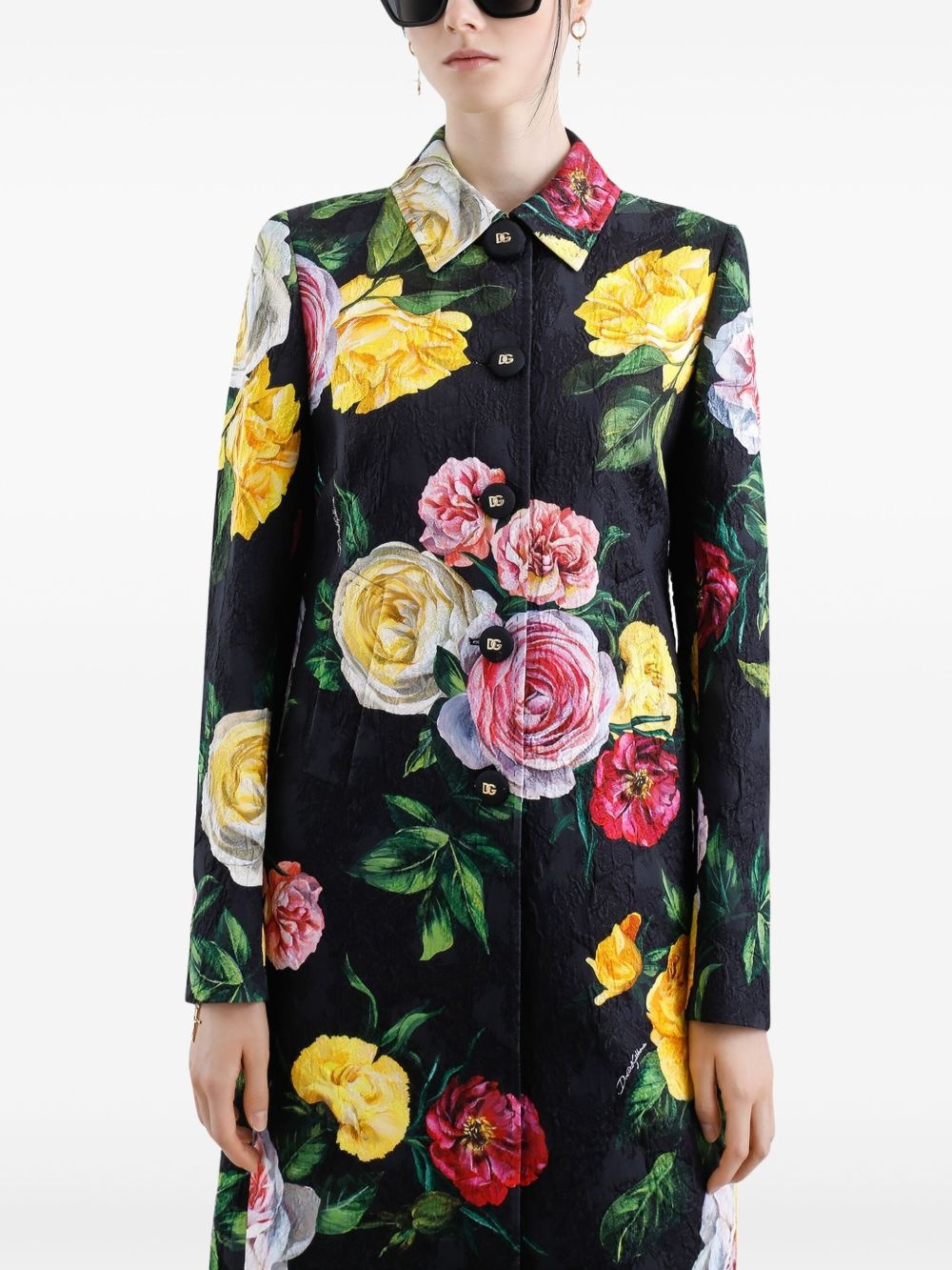 rose-print coat - 4