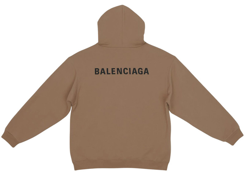 BALENCIAGA Balenciaga Back Logo Regular Fit Hoodie Dark Beige/Black outlook