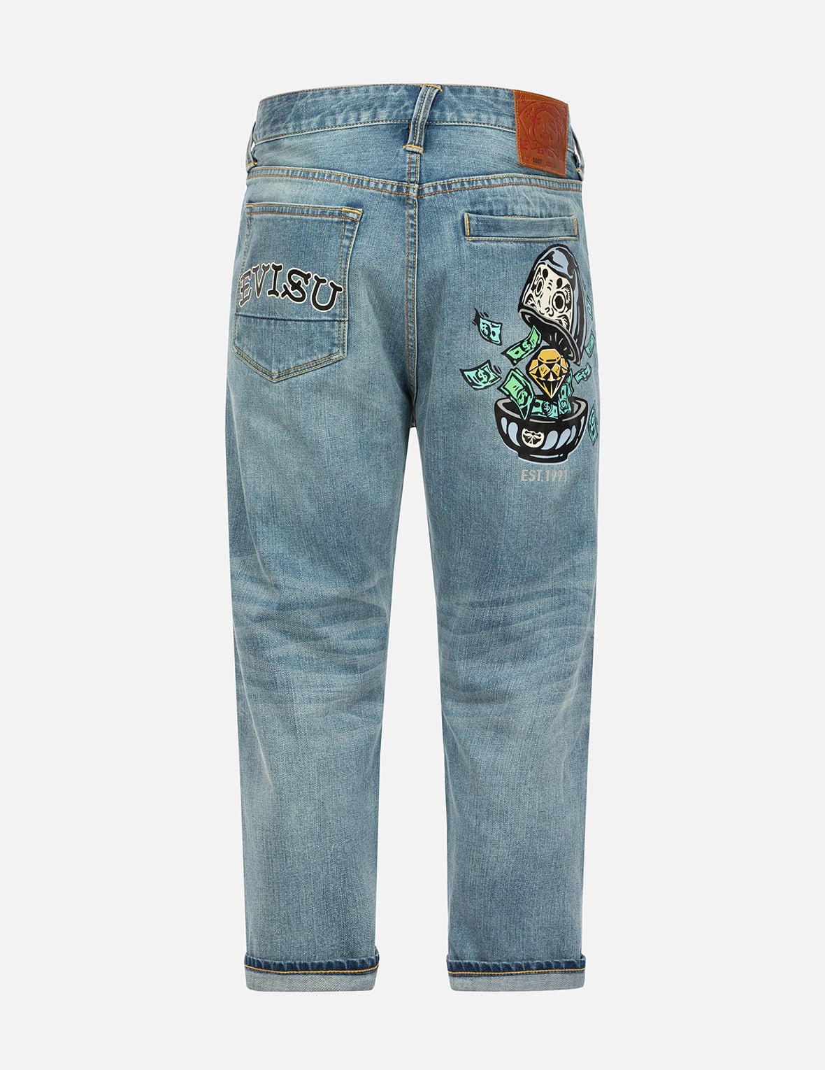 Diamond Daruma Printed Pocket Cropped-Fit Jeans #2027 - 1