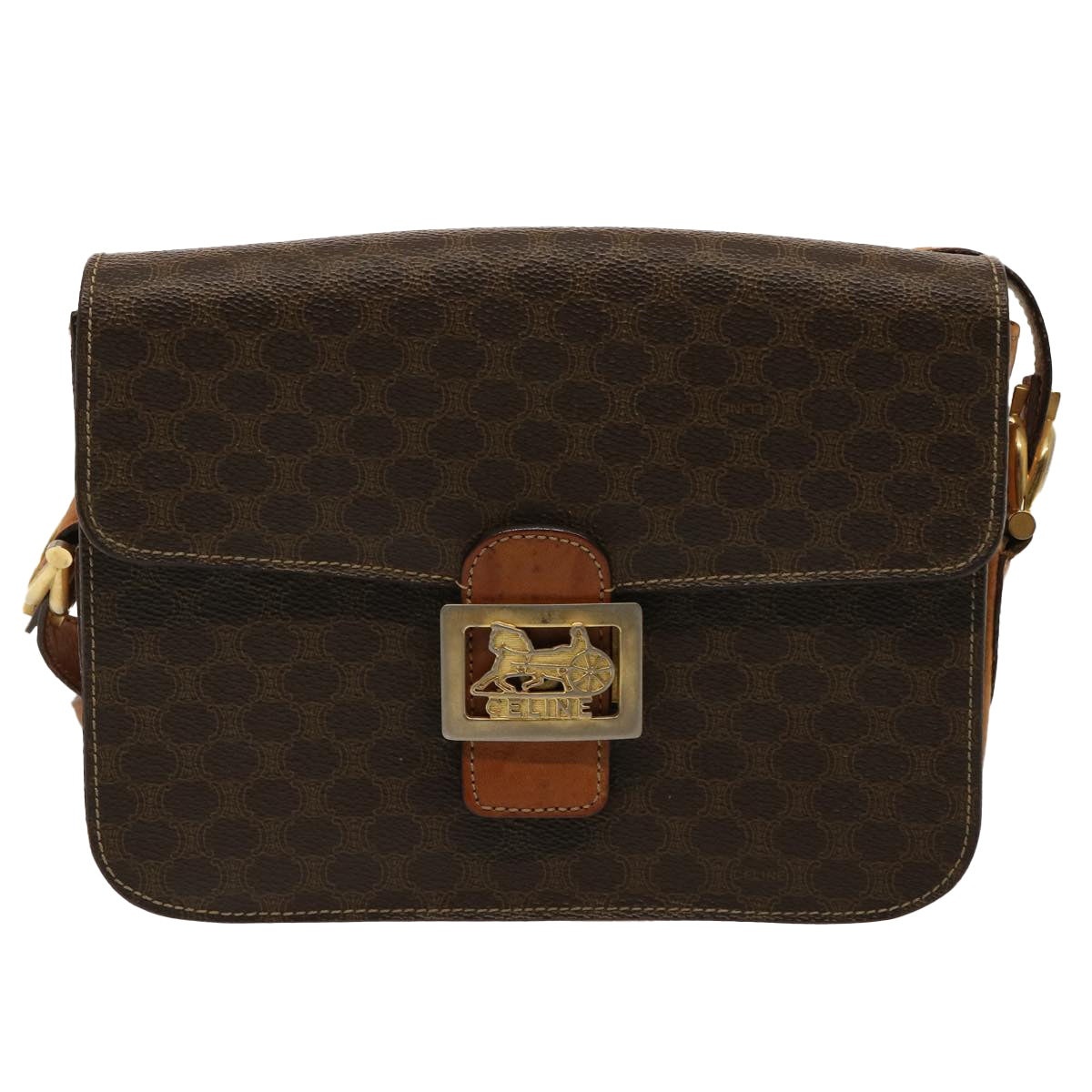 CELINE Macadam Canvas Shoulder Bag Pvc Brown - 13