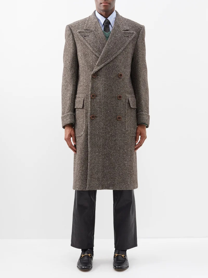GUCCI Double-breasted wool-herringbone overcoat outlook