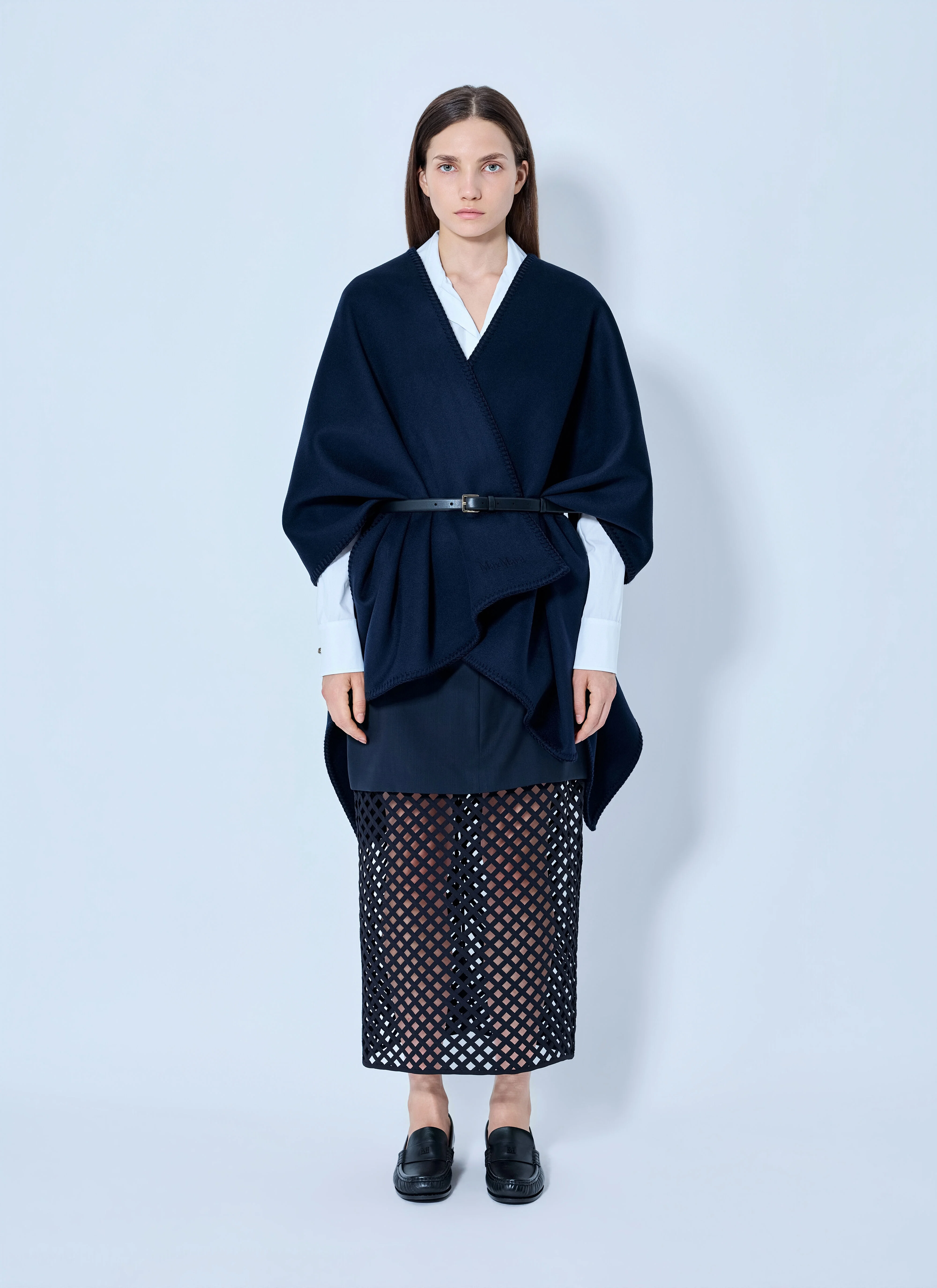 Belted Wrap Poncho with Cut-Out Skirt - 1