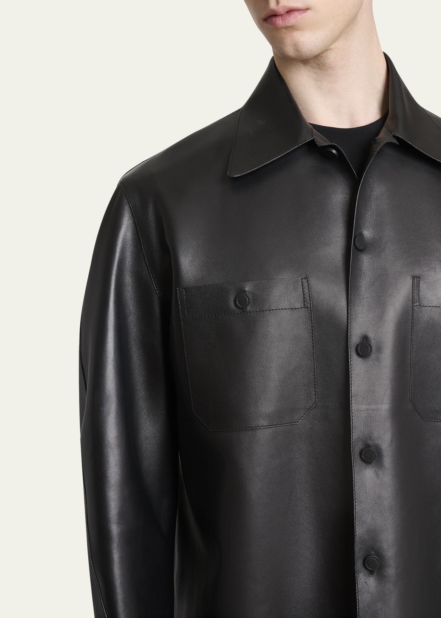 Men's Tonal Leather Overshirt - 5