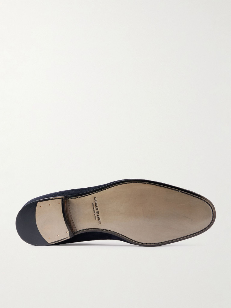 Manolo Blahnik Modena Leather-Trimmed Suede Loafers Navy outlook