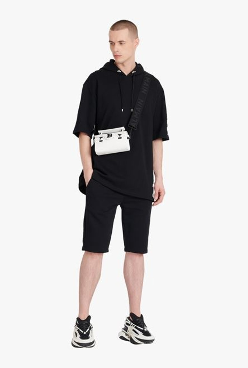Balmain Black eco-designed cotton shorts with white and gold Balmain Paris logo print outlook