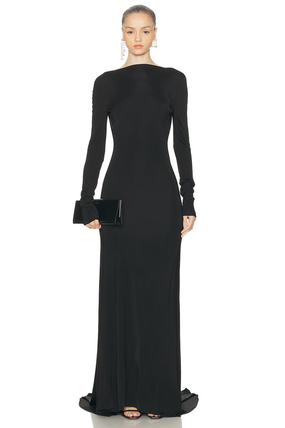 Open Back Long Sleeve Gown - 1