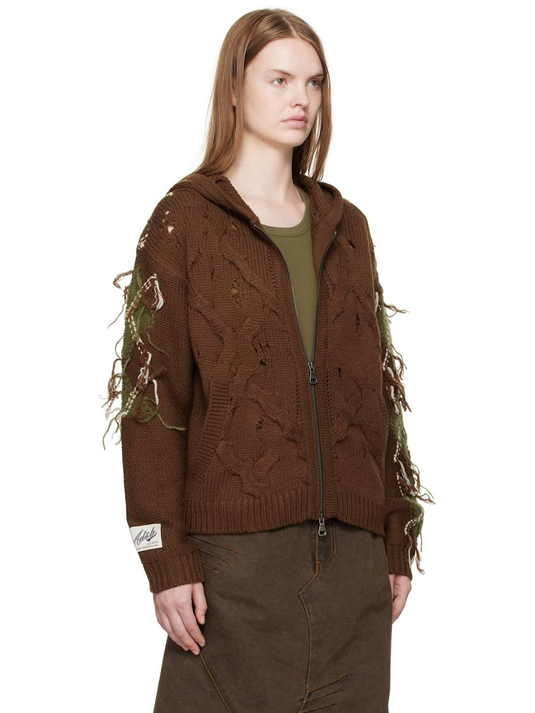 Brown Argyle Fisherman Zip-Up Hoodie - 2