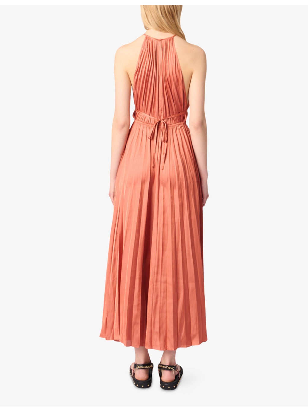 Halter-Neck Pleated Woven Midi Dress - 4