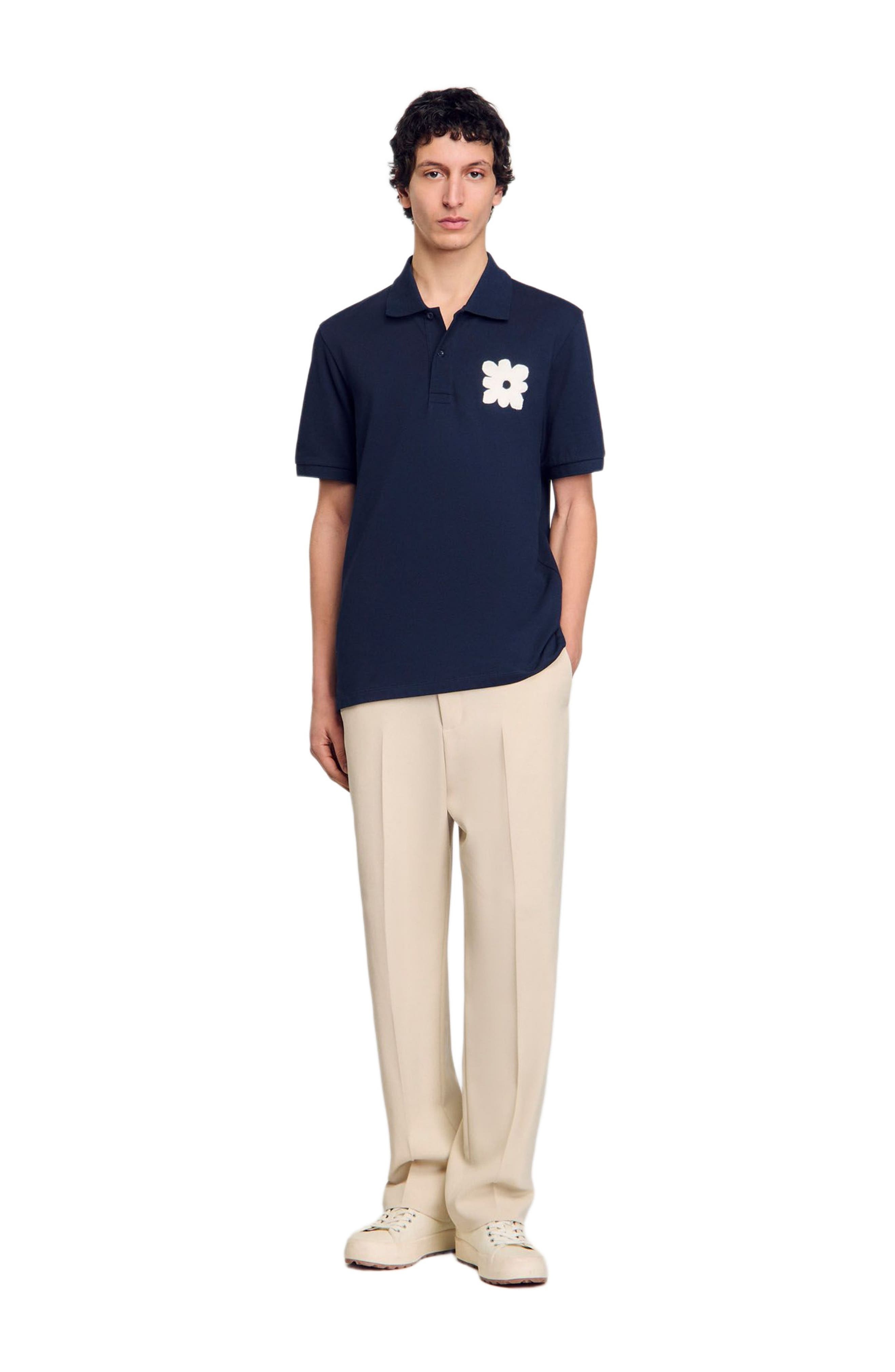 SANDRO Polo shirt with flower patch in Midnight Blue at Nordstrom - 6