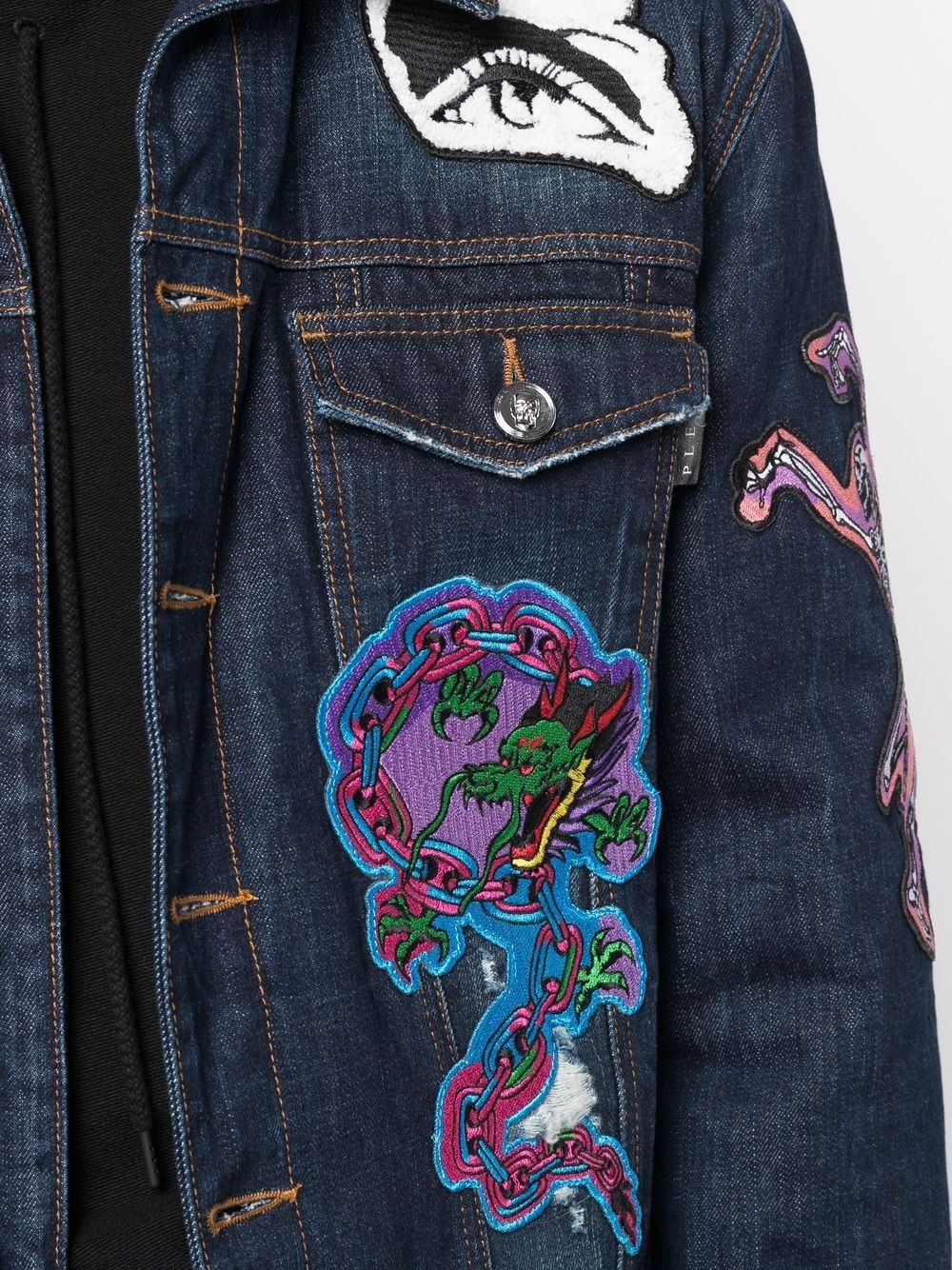 tattoo-patches logo denim jacket - 5