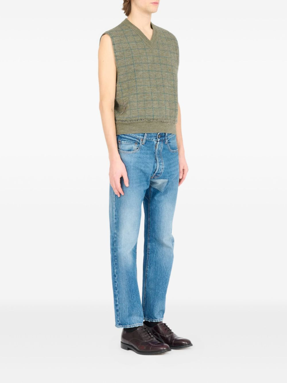 checked V-neck vest - 3