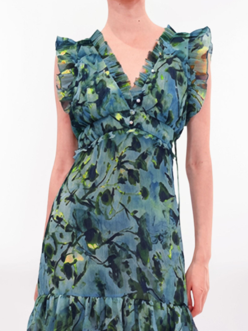 Marchesa PLEATED CHIFFON MAXI DRESS outlook