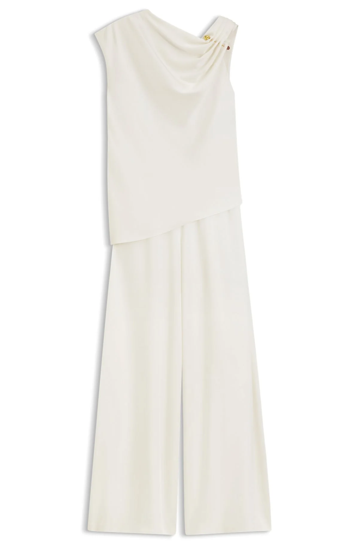 STRAIGHT-LEG JUMPSUIT WITH PIN AND GATHERED DETAIL - 1