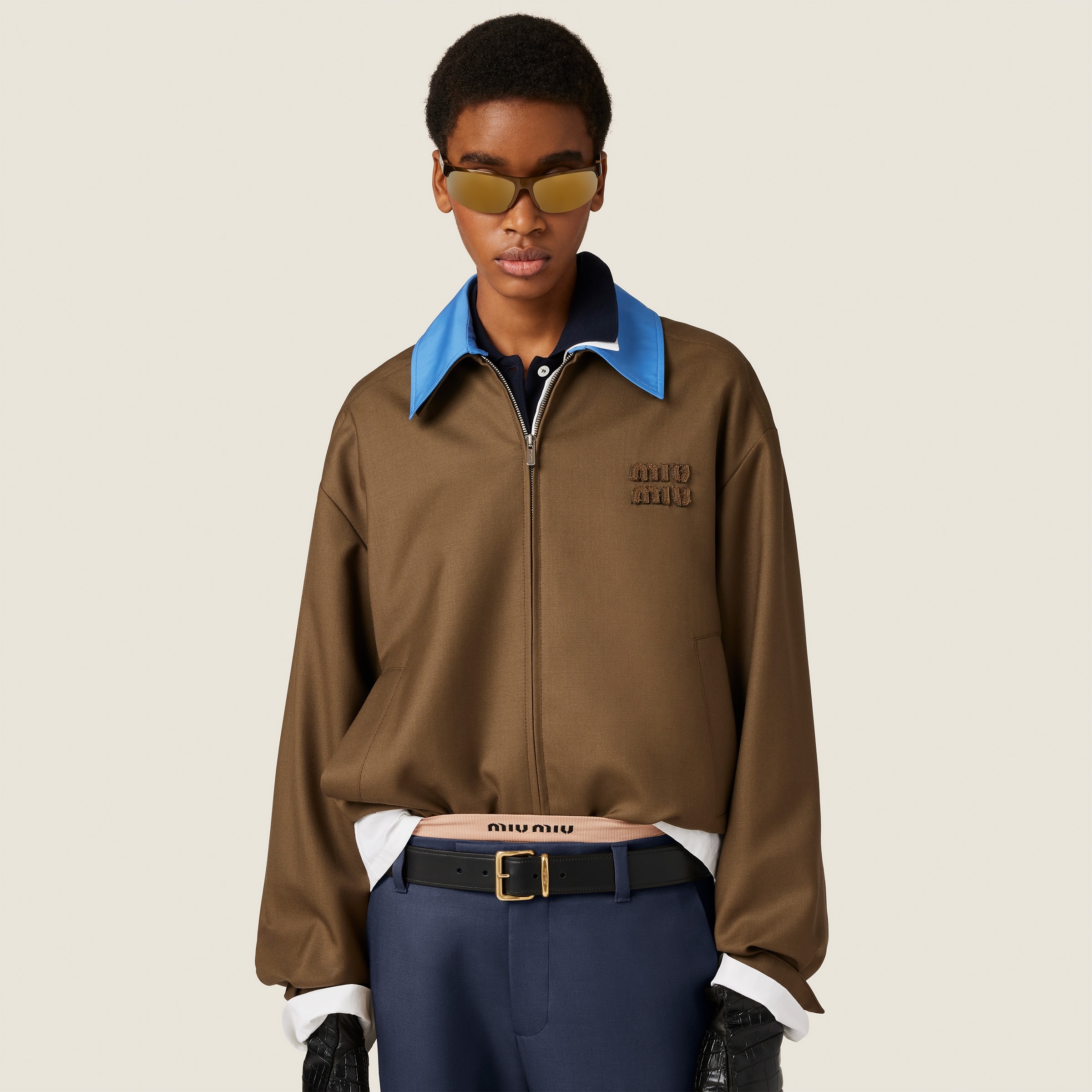 Gabardine blouson jacket with poplin collar - 6