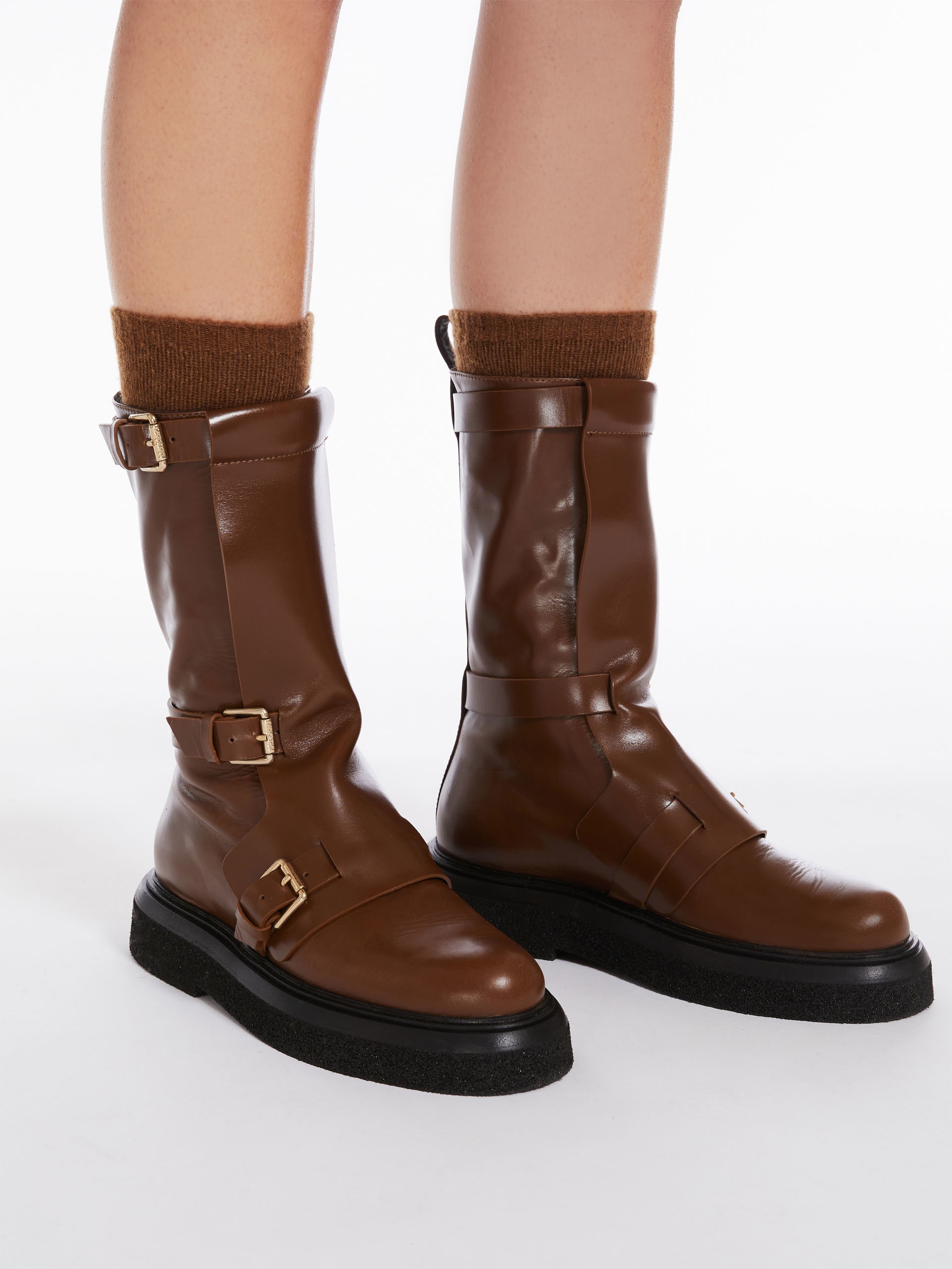 BUCKLESBOOT Leather biker boots with straps - 6