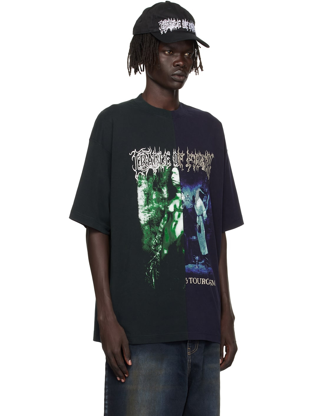 Navy & Green Cradle of Filth Cut-Up Oversized T-shirt - 2