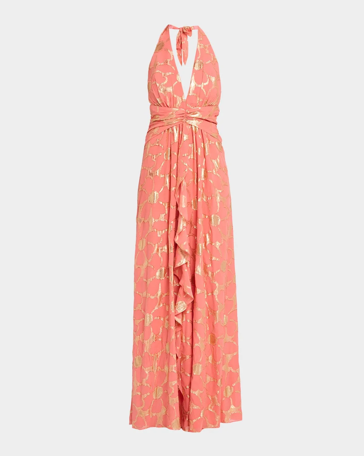 Stephanie Metallic Floral Halter Maxi Dress - 1
