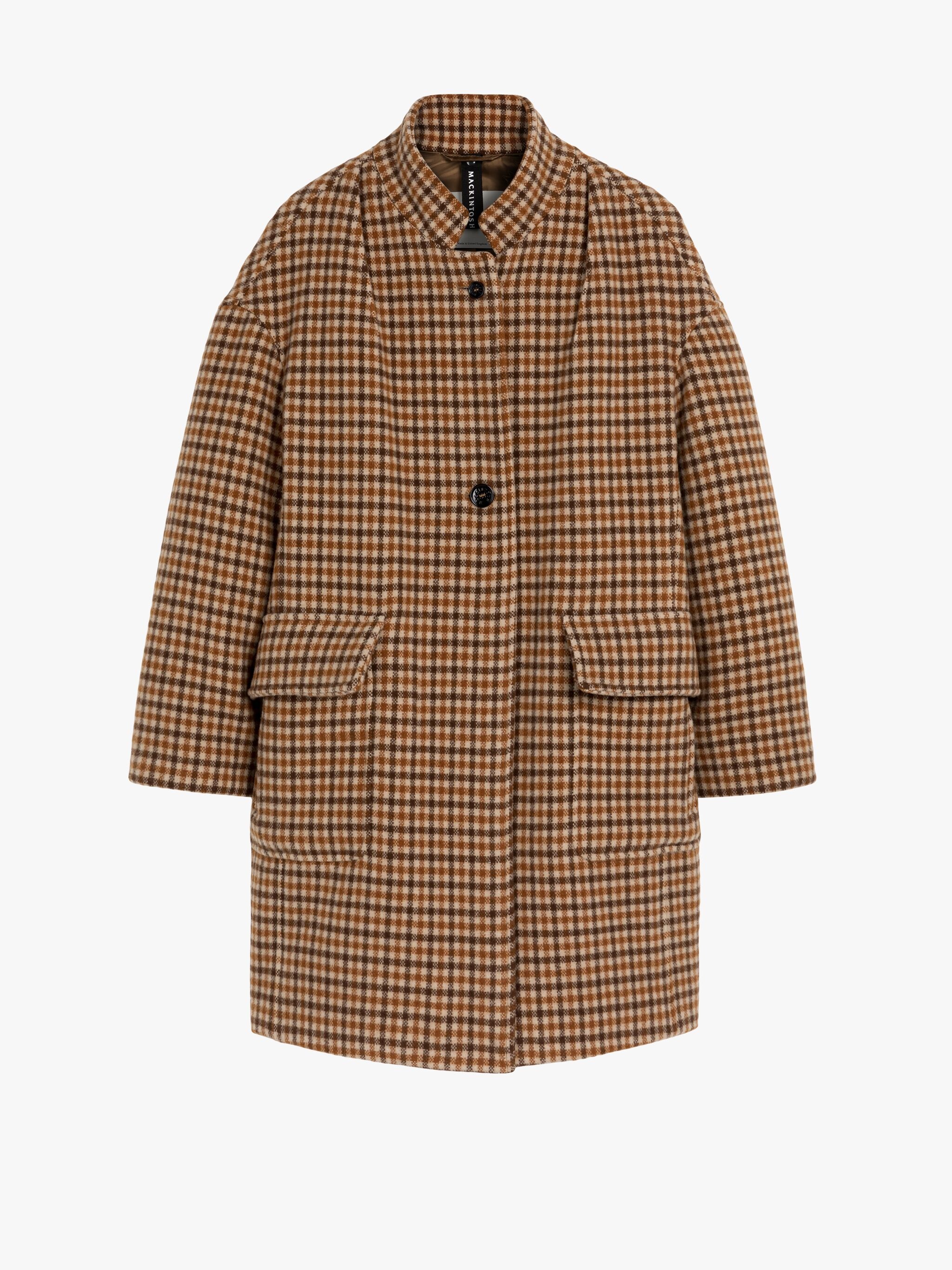 FREDDIE BROWN CHECK WOOL COCOON COAT - 1