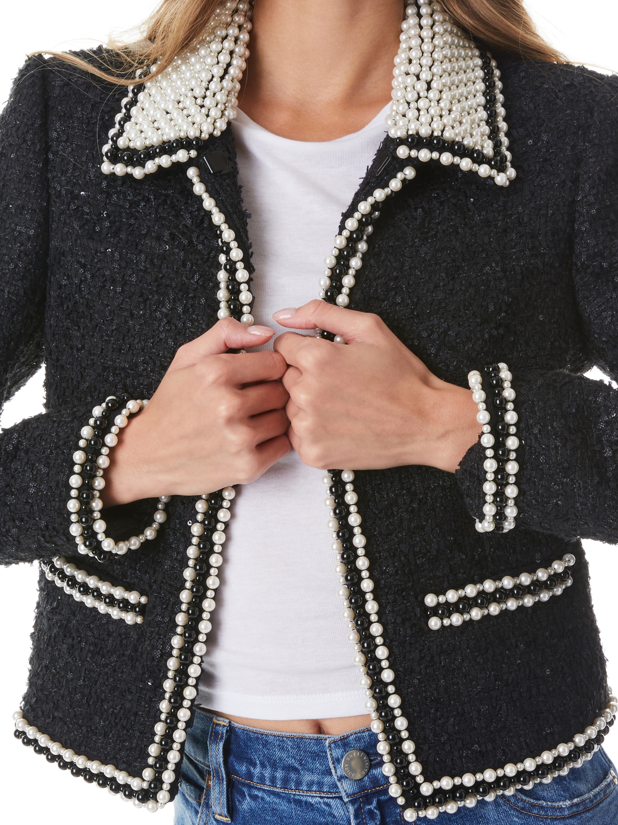 KIDMAN PEARL EMBELLISHED COLLARED JACKET - 4
