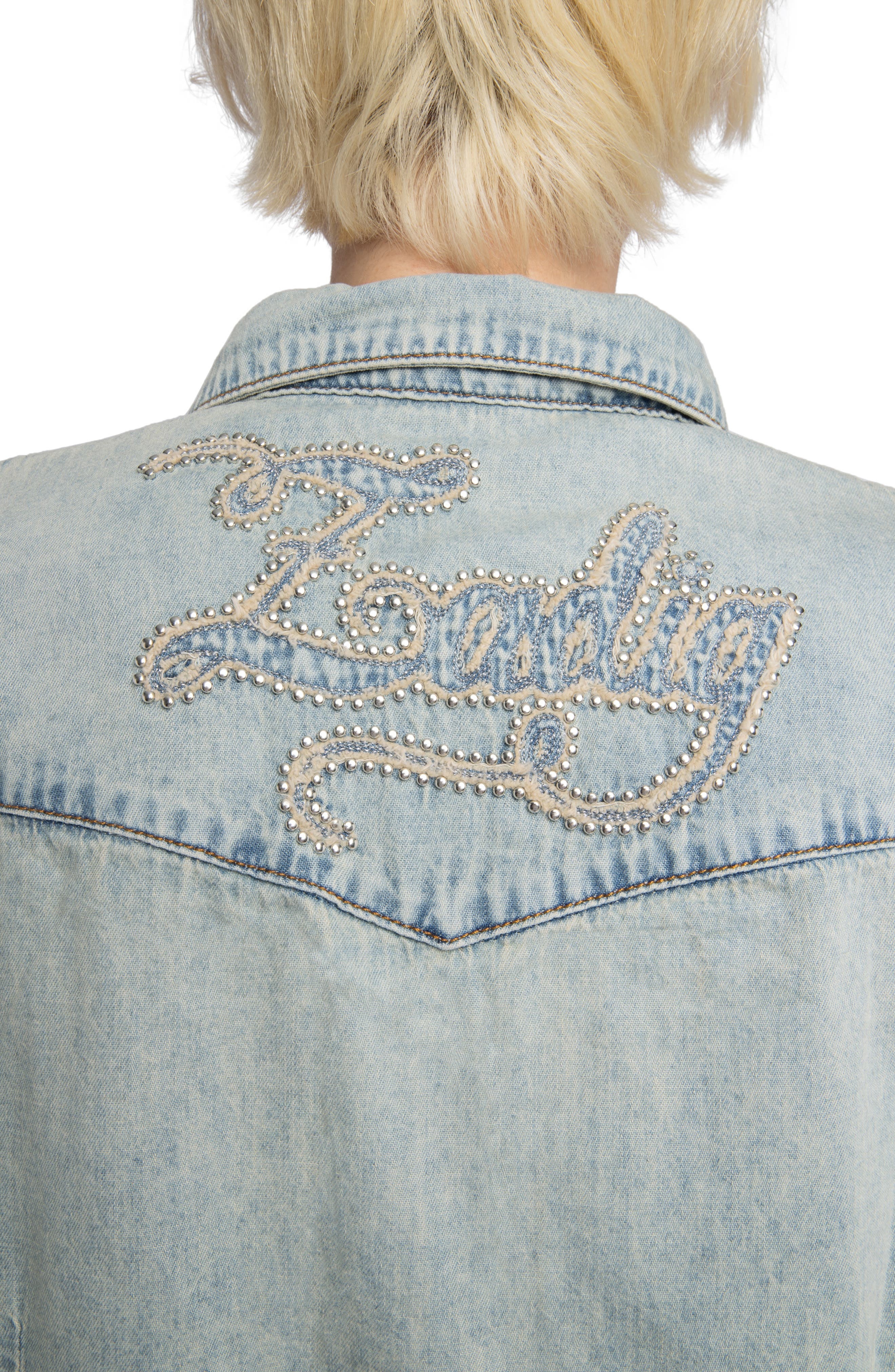 Zadig & Voltaire Saby Studded Denim Button-Up Shirt in Light Blue at Nordstrom - 4