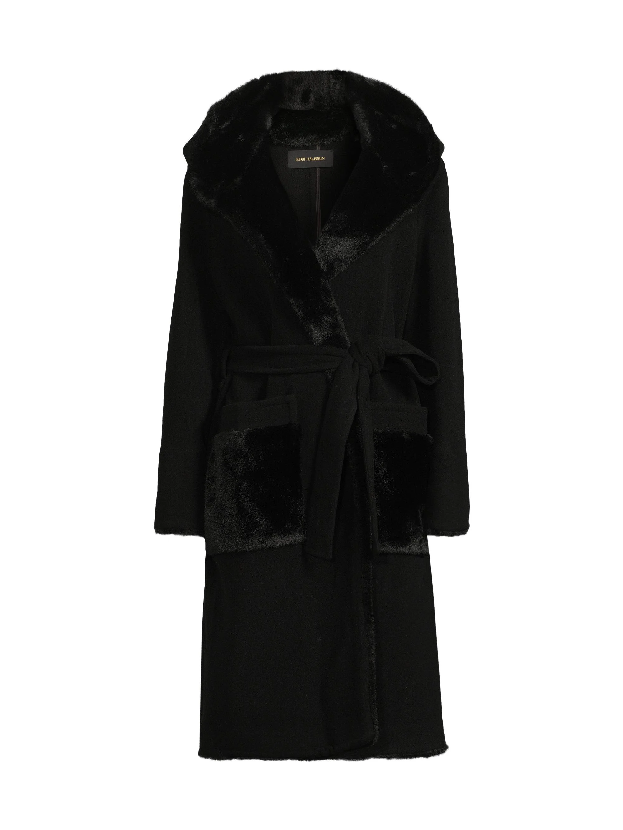 Women's Valentine Faux Fur-Trim Wool Coat - Black - 1