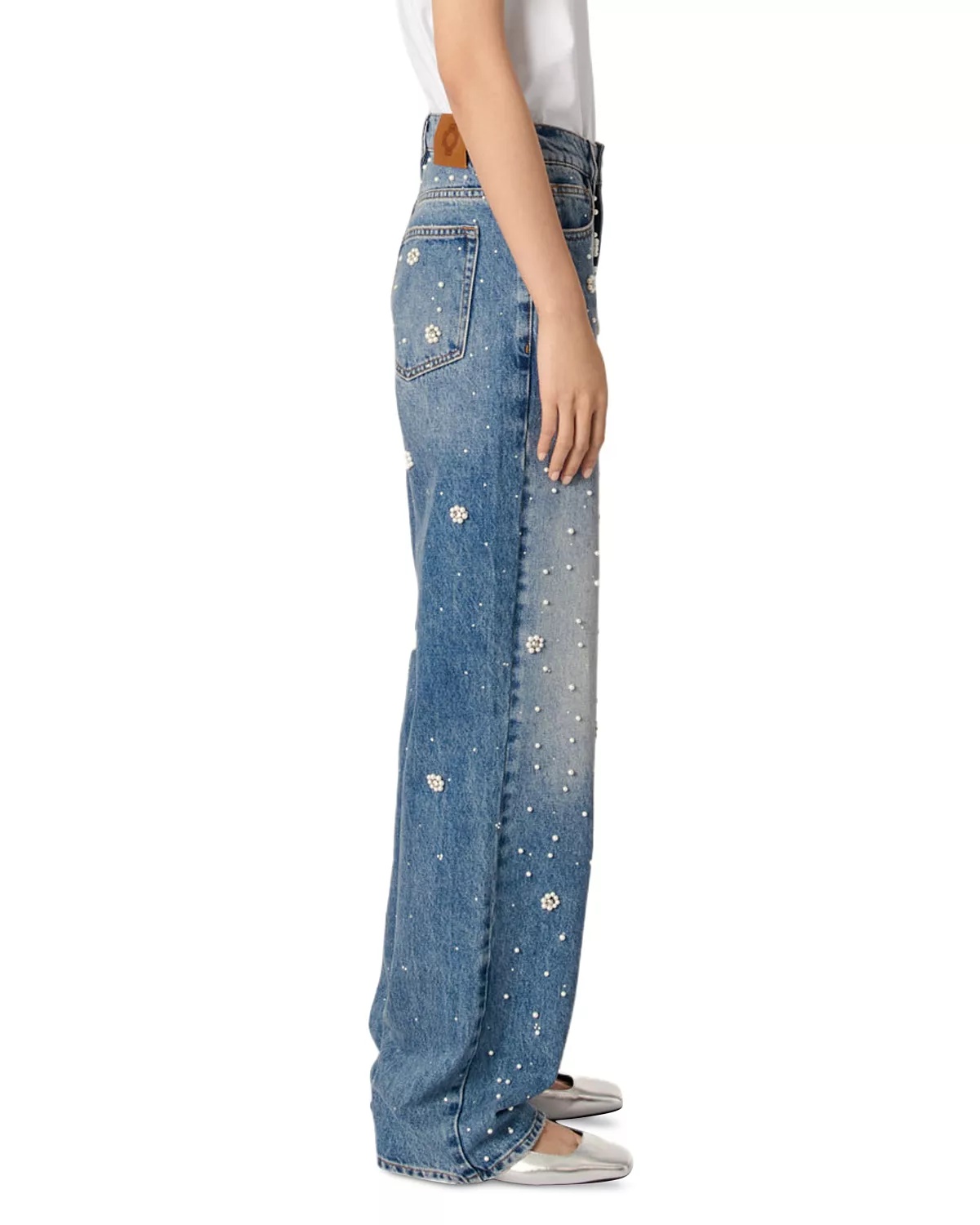 Embellished High Rise Wide Leg Jeans in Blue - 5