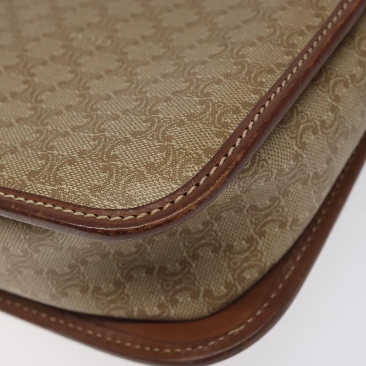 CELINE Macadam Canvas Shoulder Bag Pvc Leather Beige Brown Gold - 13