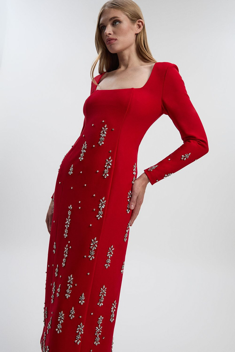 KAREN MILLEN Crystal Embellished Scuba Crepe Bandeau Midi Dress outlook