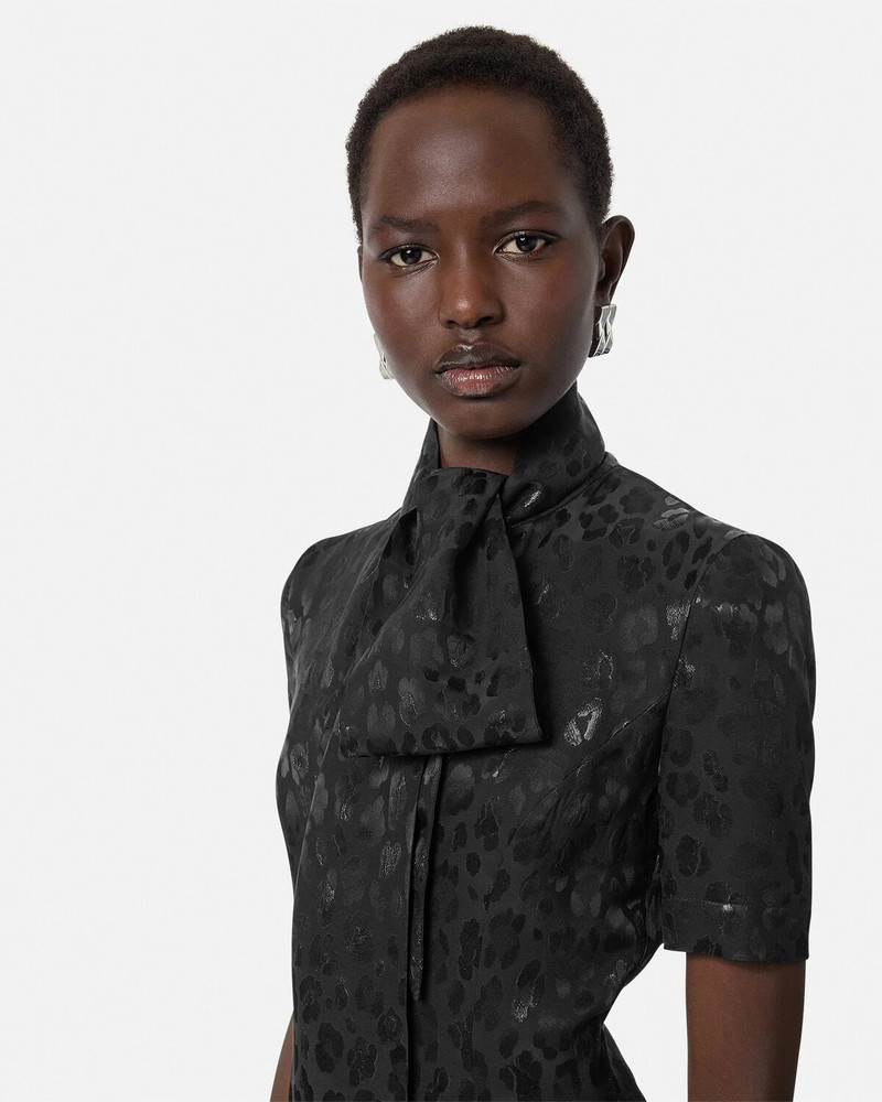 Leopard Jacquard Lavallière Midi Dress 3