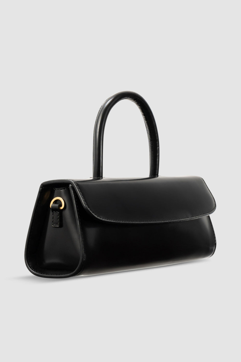 BY FAR Mini Longa Black Semi Patent Leather Top-Handle Bag outlook