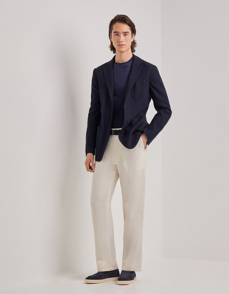 Canali NAVY BLUE TRICOT-EFFECT COTTON JERSEY JACKET outlook