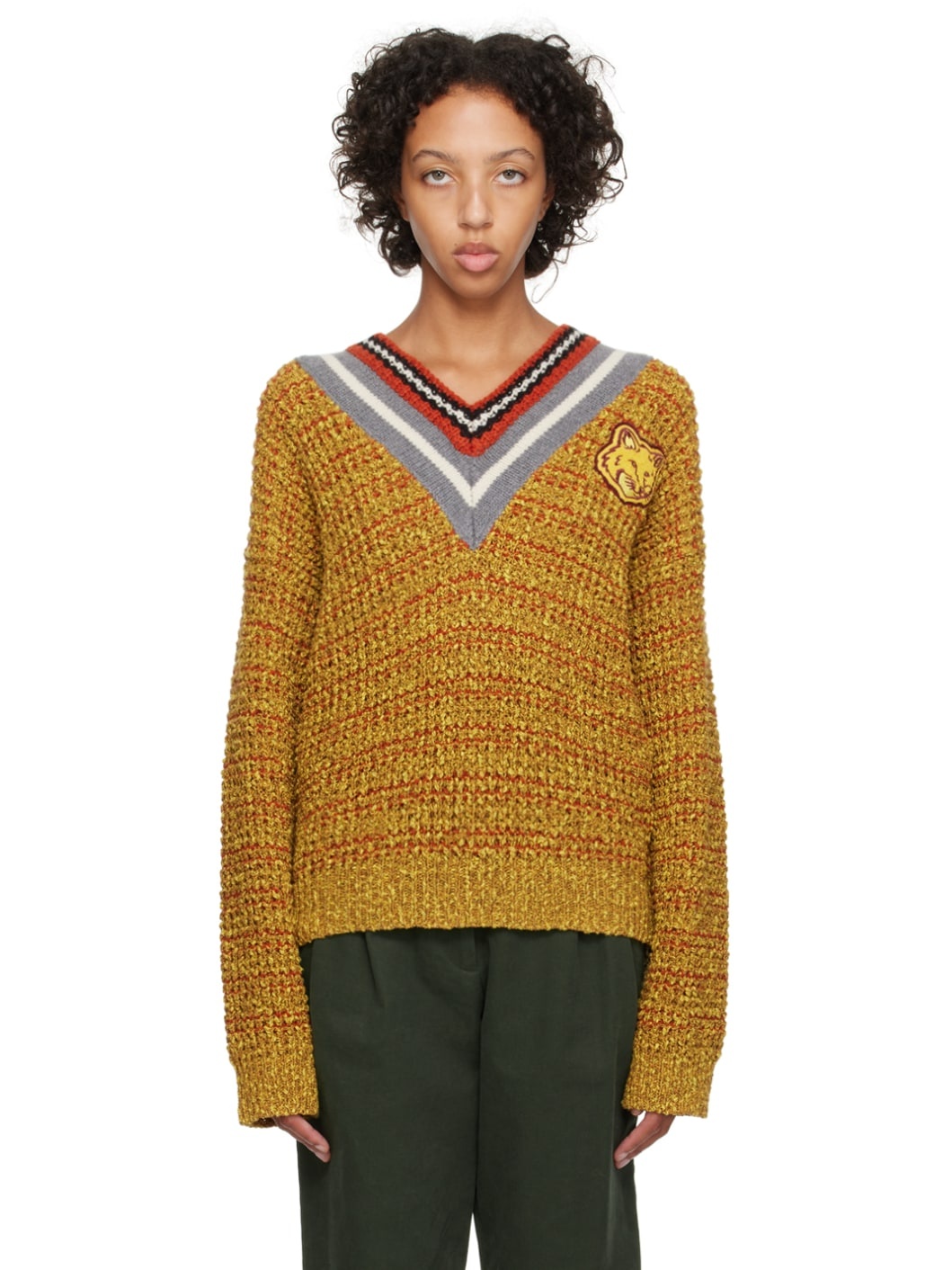 Yellow Bold Fox Head Sweater - 1