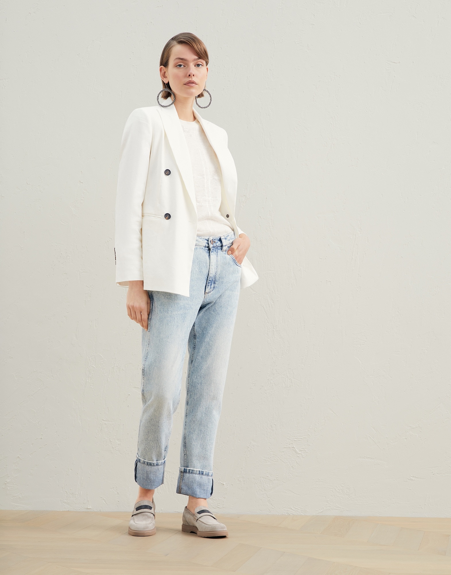 Soft denim straight trousers with shiny details - 4