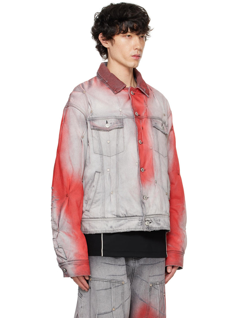 Gray & Red Padded Multi Rivet Denim Jacket 2