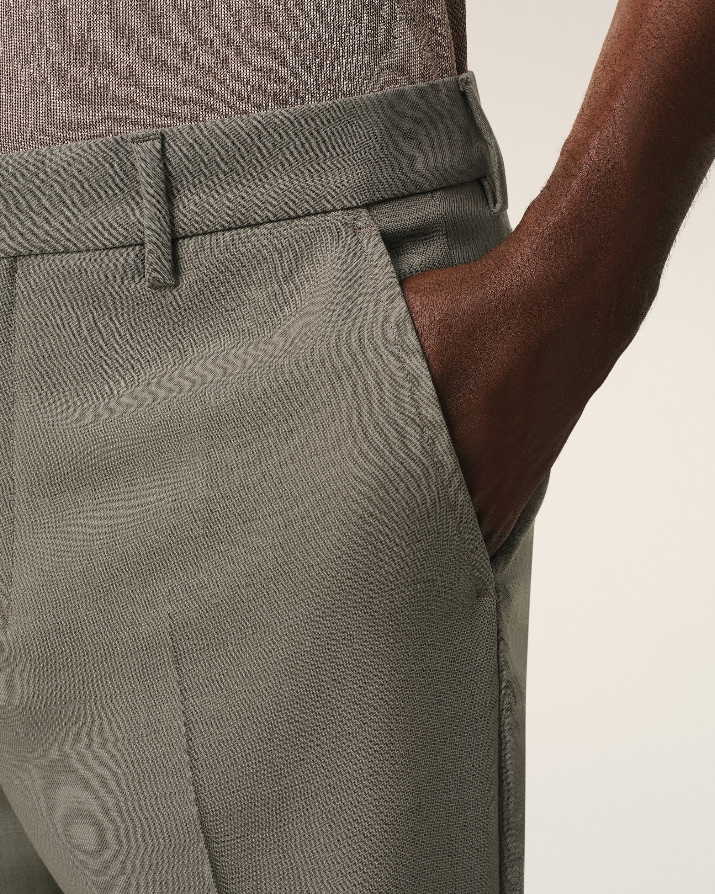 TAUPE WOOL STRAIGHT FIT TROUSERS - 5
